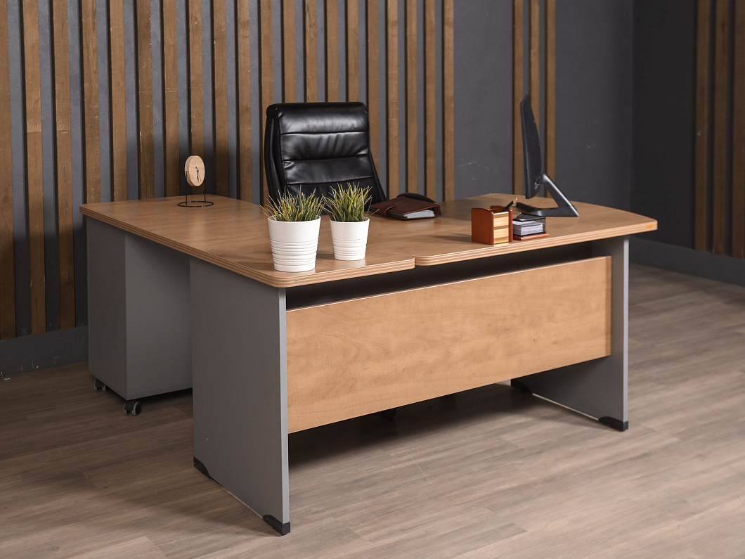 Стол руководителя Berlin DRL-220 Бостон ЛДСП Серый Россия (СРЭОРСР-251025)