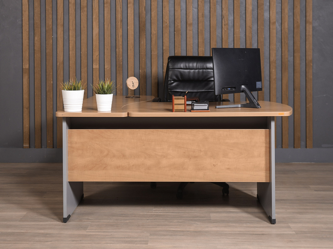 Стол руководителя Berlin DRL-220 Бостон ЛДСП Серый Россия (СРЭОРСР-251025)