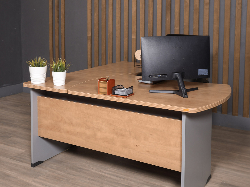 Стол руководителя Berlin DRL-220 Бостон ЛДСП Серый Россия (СРЭОРСР-251025)